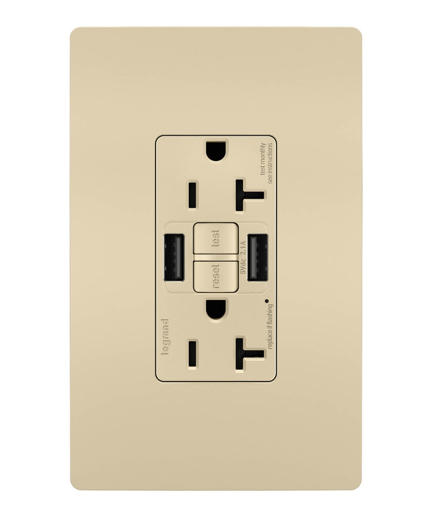 Legrand - 2097TRUSBAAI - Tamper-Resistant 20A Duplex Self-Test GFCI Receptacles with SafeLock Protection, Type A/A Outlet - radiant - Ivory