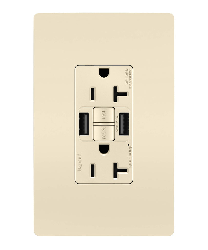 Legrand - 2097TRUSBAALA - Tamper-Resistant 20A Duplex Self-Test GFCI Receptacles with SafeLock Protection, Type A/A Outlet - radiant - Light Almond