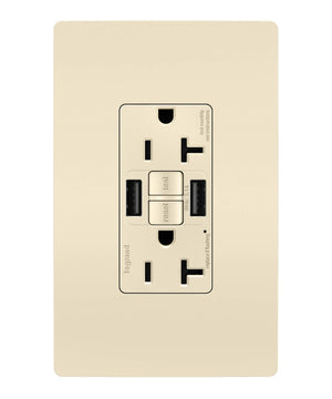 Legrand - 2097TRUSBAALA - Tamper-Resistant 20A Duplex Self-Test GFCI Receptacles with SafeLock Protection, Type A/A Outlet - radiant - Light Almond