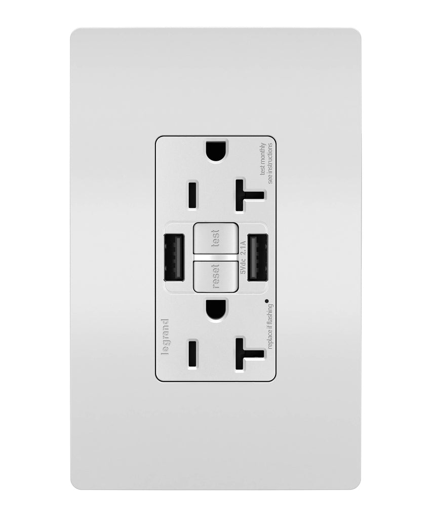 Legrand - 2097TRUSBAAW - Tamper-Resistant 20A Duplex Self-Test GFCI Receptacles with SafeLock Protection, Type A/A Outlet - radiant - White