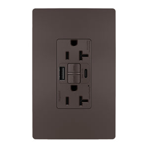 Legrand - 2097TRUSBAC - Tamper-Resistant 20A Duplex Self-Test GFCI Receptacles with SafeLock Protection, Type A/C Outlet - radiant - Brown