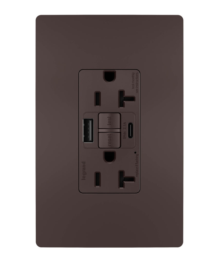 Legrand - 2097TRUSBACDBC4 - Tamper-Resistant 20A Duplex Self-Test GFCI Receptacles with SafeLock Protection, Type A/C Outlet - radiant - Dark Bronze