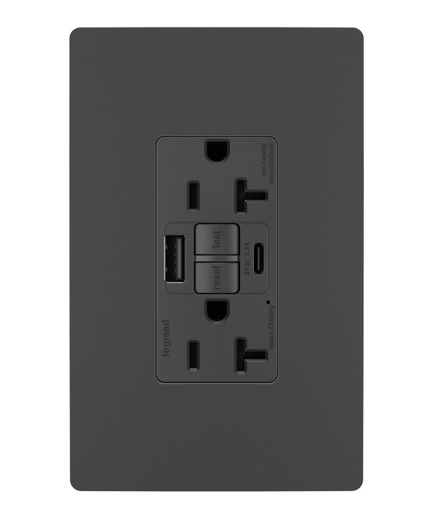 Legrand - 2097TRUSBACGC4 - Tamper-Resistant 20A Duplex Self-Test GFCI Receptacles with SafeLock Protection, Type A/C Outlet - radiant - Graphite