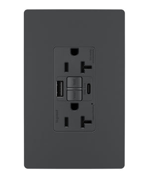 Legrand - 2097TRUSBACGC4 - Tamper-Resistant 20A Duplex Self-Test GFCI Receptacles with SafeLock Protection, Type A/C Outlet - radiant - Graphite