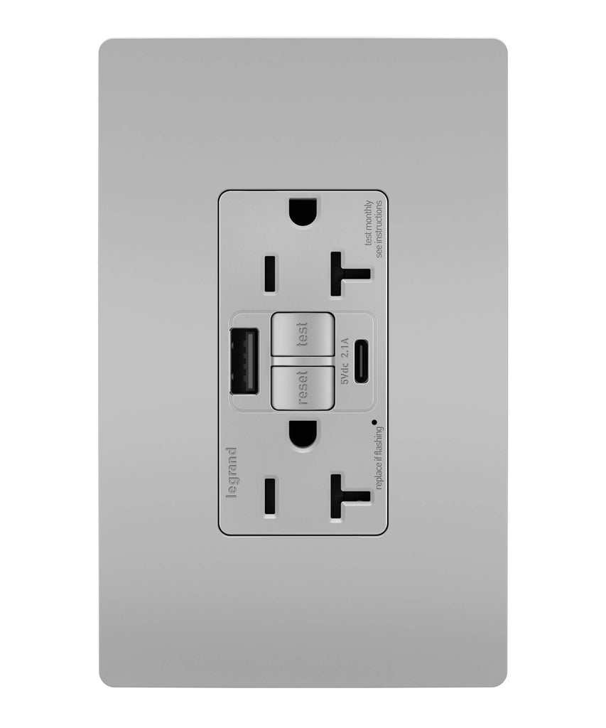 Legrand - 2097TRUSBACGRY - Tamper-Resistant 20A Duplex Self-Test GFCI Receptacles with SafeLock Protection, Type A/C Outlet - radiant - Gray