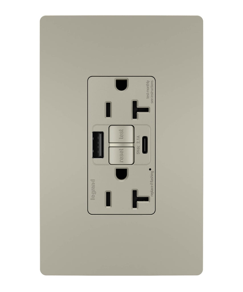 Legrand - 2097TRUSBACNIC4 - Tamper-Resistant 20A Duplex Self-Test GFCI Receptacles with SafeLock Protection, Type A/C Outlet - radiant - Nickel