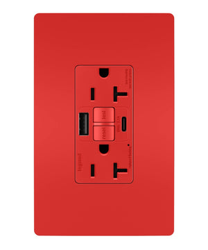 Legrand - 2097TRUSBACRED - Tamper-Resistant 20A Duplex Self-Test GFCI Receptacles with SafeLock Protection, Type A/C Outlet - radiant - Red