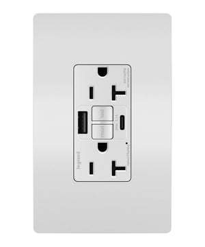 Legrand - 2097TRUSBACW - Tamper-Resistant 20A Duplex Self-Test GFCI Receptacles with SafeLock Protection, Type A/C Outlet - radiant - White