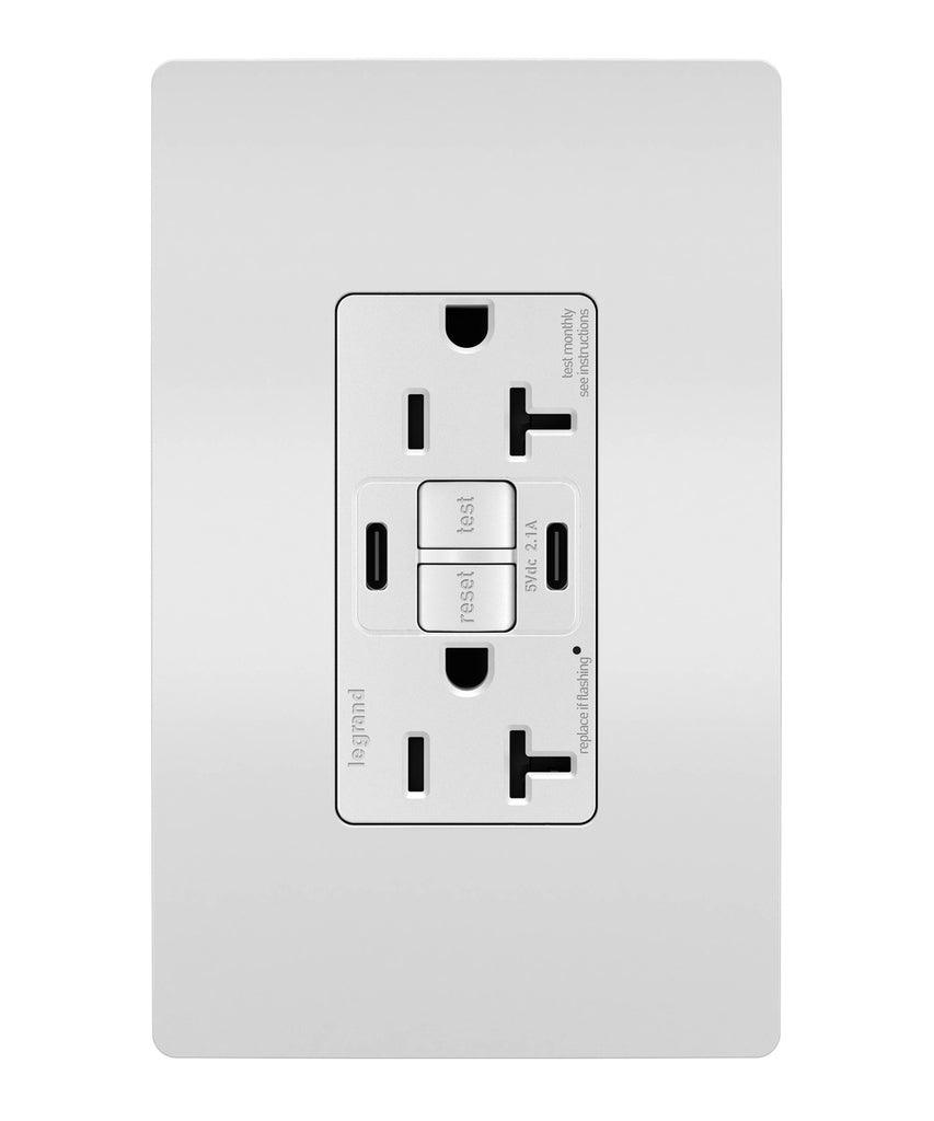 Legrand - 2097TRUSBCCW - Tamper-Resistant 20A Duplex Self-Test GFCI Receptacles with SafeLock Protection, Type C/C Outlet - radiant - White