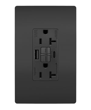 Legrand - 2097TRWRUSBACBK - Tamper Weather-Resistant 20A Duplex Self-Test GFCI Receptacles w SafeLock, Type A/C Outlet - radiant - Black