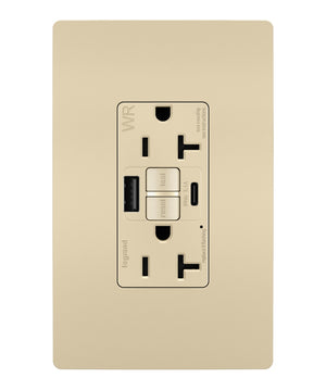 Legrand - 2097TRWRUSBACI - Tamper-Resistant Weather-Resistant Duplex Self-Test GFCI with USB Type A/C Outlet - radiant - Ivory