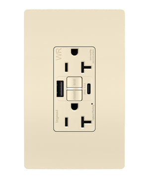 Legrand - 2097TRWRUSBACLA - Tamper-Resistant Weather-Resistant Duplex Self-Test GFCI with USB Type A/C Outlet - radiant - Light Almond