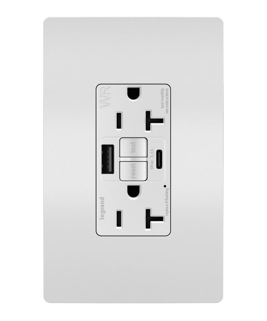 Legrand - 2097TRWRUSBACW - Tamper-Resistant Weather-Resistant Duplex Self-Test GFCI with USB Type A/C Outlet - radiant - White