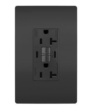 Legrand - 2097TRWRUSBCCBK - Tamper-Resistant Weather-Resistant Duplex Self-Test GFCI with USB Type A/C Outlet - radiant - Black