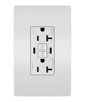 Legrand - 2097TRWRUSBCCW - Tamper-Resistant Weather-Resistant Duplex Self-Test GFCI with USB Type C/C Outlet - radiant - White