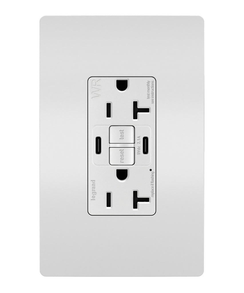 Legrand - 2097TRWRUSBCCW - Tamper-Resistant Weather-Resistant Duplex Self-Test GFCI with USB Type C/C Outlet - radiant - White