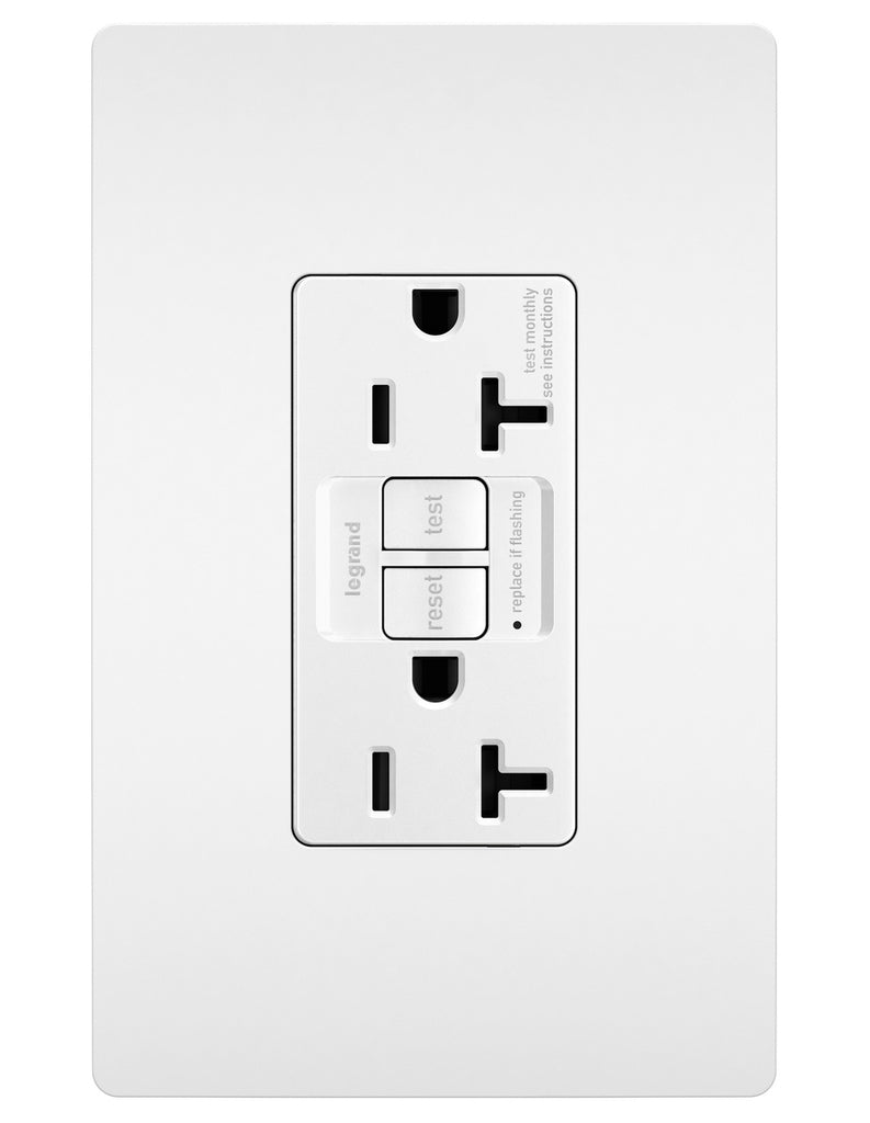 Legrand - 2097TRAPLW - Tamper-Resistant Sensitive Appliance Duplex 20A Duplex Self-Test GFCI Receptacles w SafeLock - radiant - White