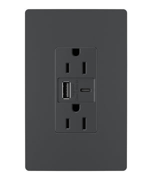 Legrand - R26USBAC6G - 15A Tamper-Resistant Ultra-Fast USB Type A/C Outlet - radiant - Graphite