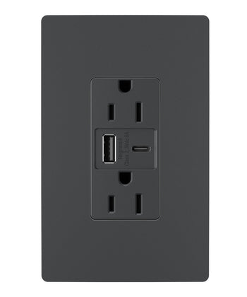 Legrand - R26USBAC6G - 15A Tamper-Resistant Ultra-Fast USB Type A/C Outlet - radiant - Graphite