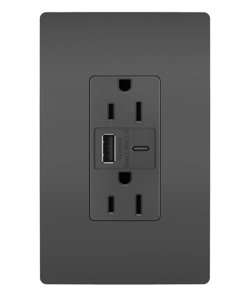 Legrand - R26USBACBK - 15A Tamper-Resistant USB Type A/C Outlet - radiant - Black