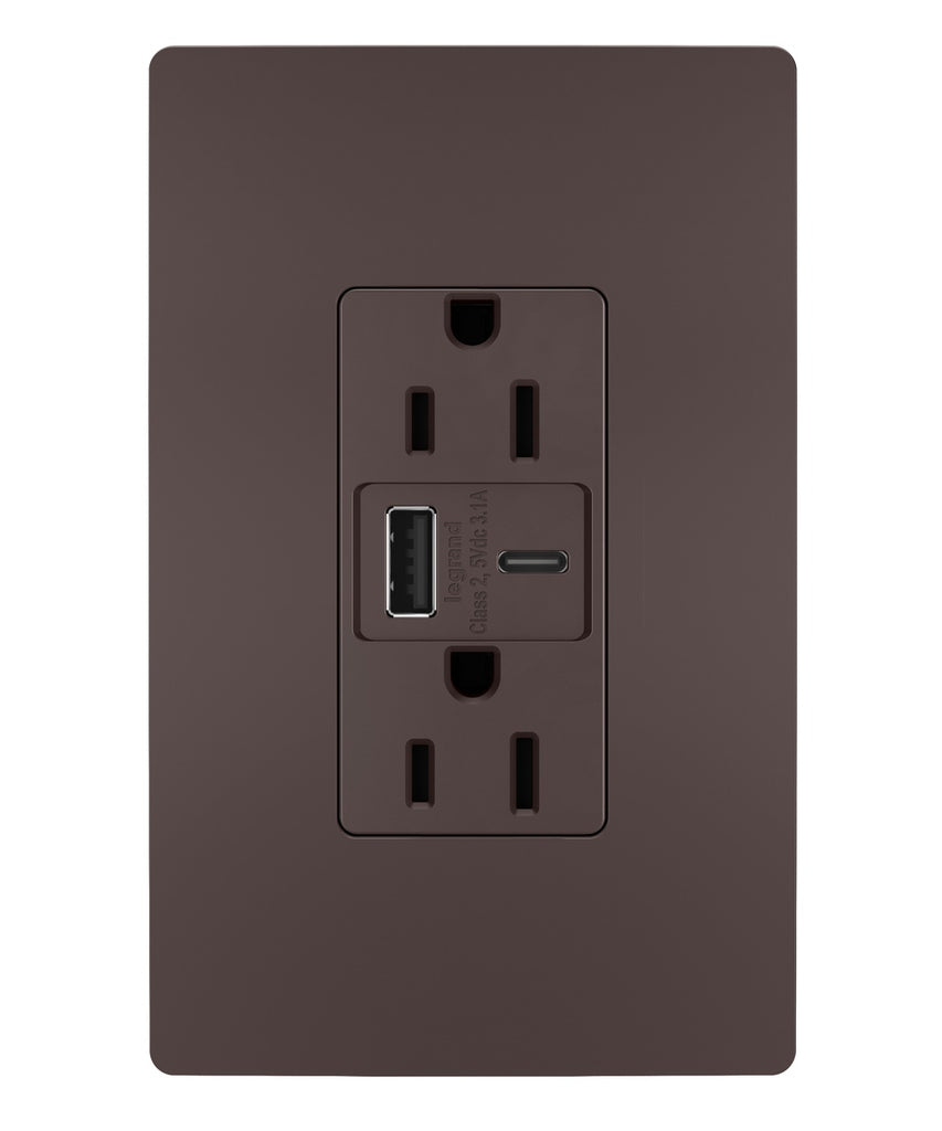 Legrand - R26USBACDBCCV4 - 15A Tamper-Resistant USB Type A/C Outlet - radiant - Dark Bronze