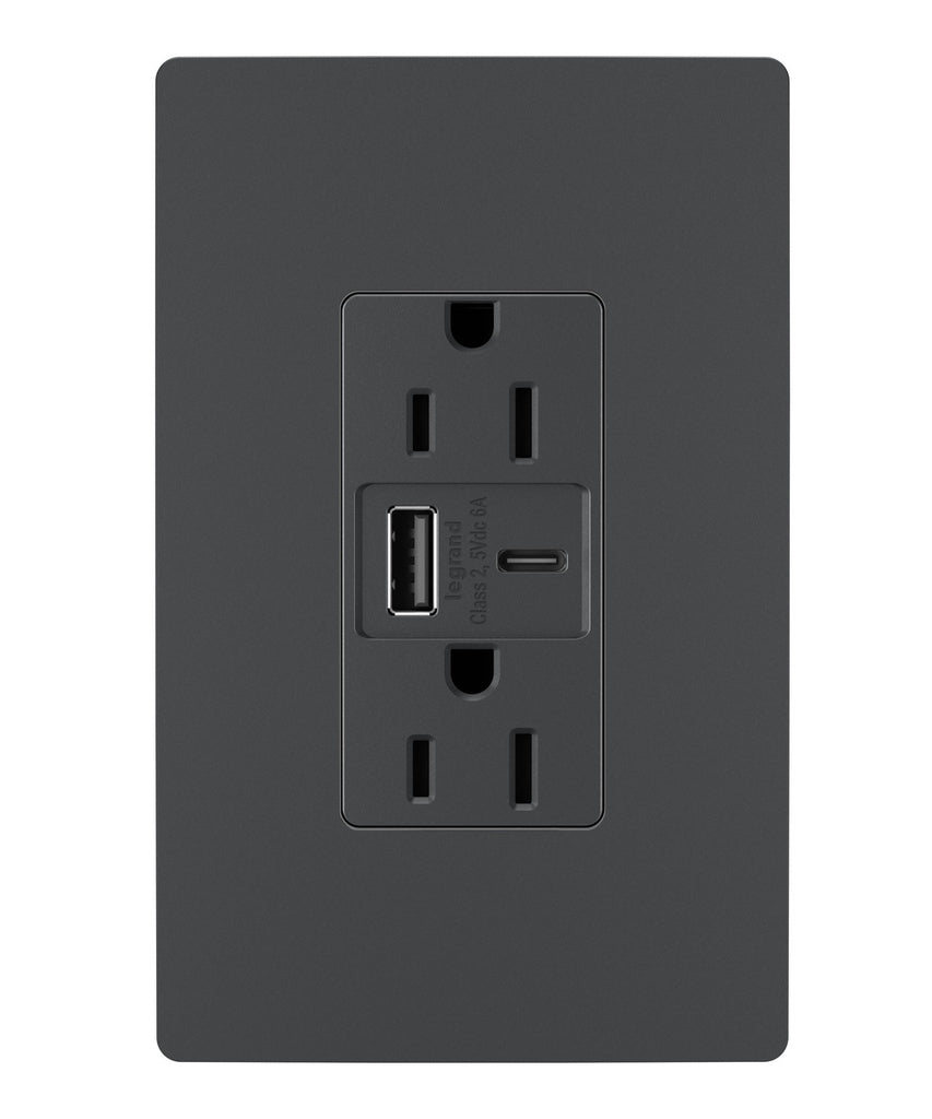 Legrand - R26USBACG - 15A Tamper-Resistant USB Type A/C Outlet - radiant - Graphite