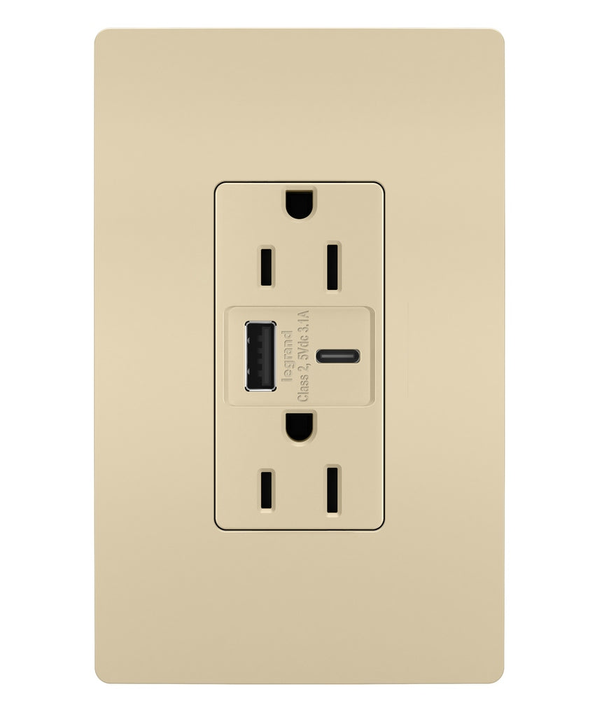 Legrand - R26USBACI - 15A Tamper-Resistant USB Type A/C Outlet - radiant - Ivory