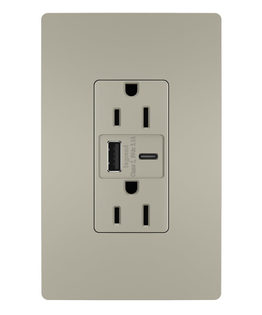 Legrand - R26USBACNICCV4 - 15A Tamper-Resistant USB Type A/C Outlet - radiant - Nickel