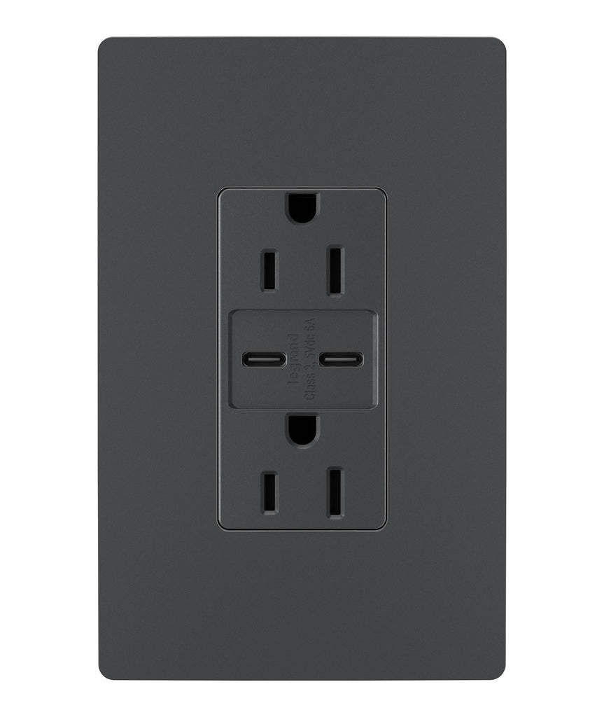 Legrand - R26USBCC6G - 15A Tamper-Resistant Ultra-Fast USB Type C/C Outlet - radiant - Graphite