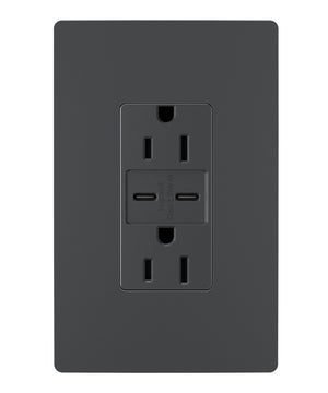 Legrand - R26USBCC6G - 15A Tamper-Resistant Ultra-Fast USB Type C/C Outlet - radiant - Graphite