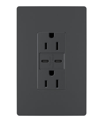 Legrand - R26USBCC6G - 15A Tamper-Resistant Ultra-Fast USB Type C/C Outlet - radiant - Graphite