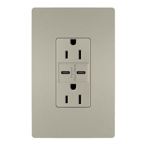 Legrand - R26USBCC6NICCV4 - 15A Tamper-Resistant Ultra-Fast USB Type C/C Outlet - radiant - Nickel