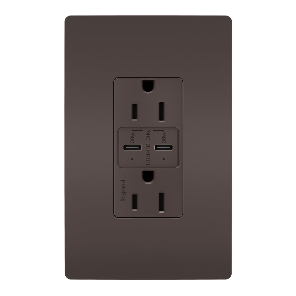 Legrand - R26USBPD - 15A Tamper Resistant Ultra Fast PLUS Power Delivery USB Type C/C Outlet - radiant - Brown