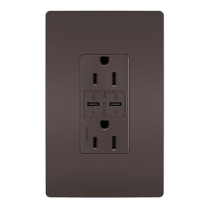 Legrand - R26USBPD - 15A Tamper Resistant Ultra Fast PLUS Power Delivery USB Type C/C Outlet - radiant - Brown