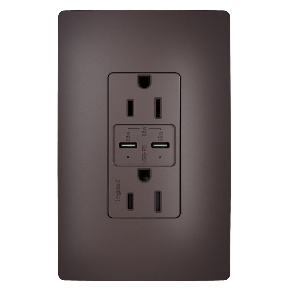 Legrand - R26USBPD65 - 65W USB Outlet, Type C, 15A, Tamper-Resistant - radiant - Brown