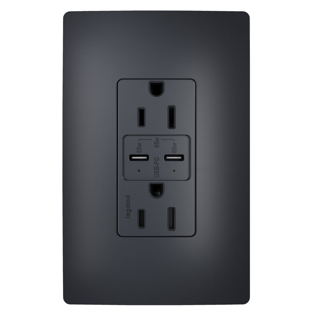 Legrand - R26USBPD65GCC6 - 65W USB Outlet, Type C, 15A, Tamper-Resistant - radiant - Graphite