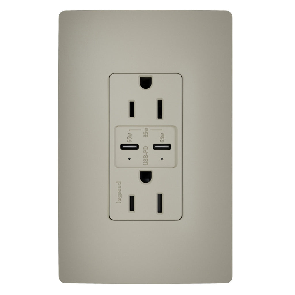 Legrand - R26USBPD65NICC6 - 65W USB Outlet, Type C, 15A, Tamper-Resistant - radiant - Nickel