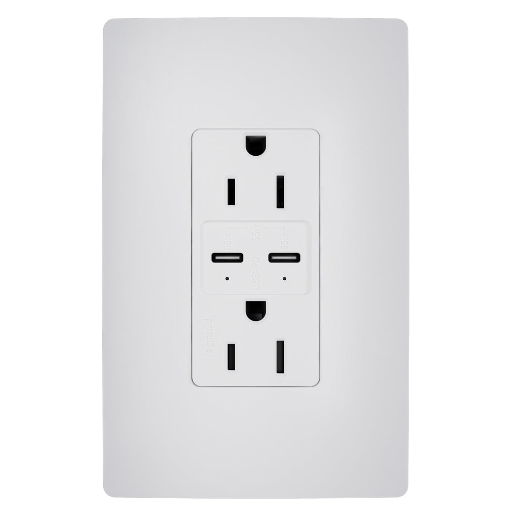 Legrand - R26USBPD65W - 65W USB Outlet, Type C, 15A, Tamper-Resistant - radiant - White