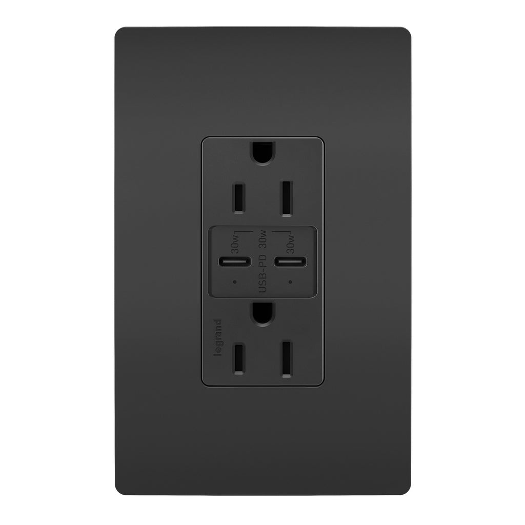 Legrand - R26USBPDBK - 15A Tamper Resistant Ultra Fast PLUS Power Delivery USB Type C/C Outlet - radiant - Black