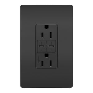 Legrand - R26USBPDBK - 15A Tamper Resistant Ultra Fast PLUS Power Delivery USB Type C/C Outlet - radiant - Black