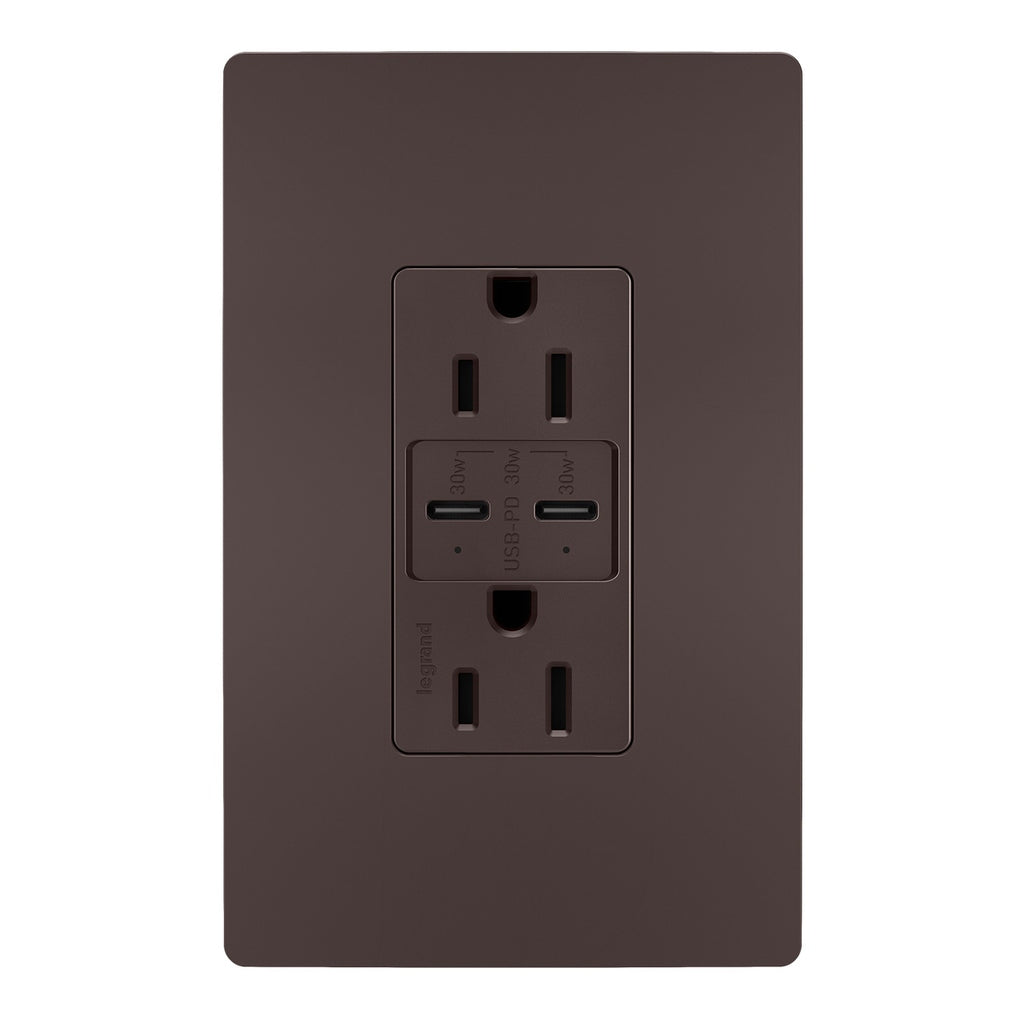 Legrand - R26USBPDDBCC6 - 15A Tamper Resistant Ultra Fast PLUS Power Delivery USB Type C/C Outlet - radiant - Dark Bronze