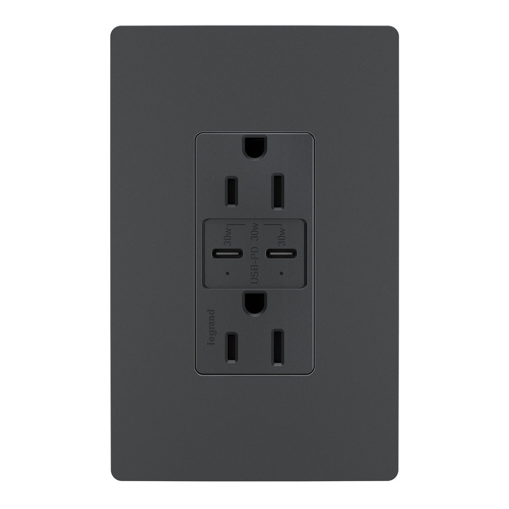 Legrand - R26USBPDGCC6 - 15A Tamper Resistant Ultra Fast PLUS Power Delivery USB Type C/C Outlet - radiant - Graphite