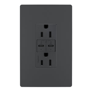 Legrand - R26USBPDGCC6 - 15A Tamper Resistant Ultra Fast PLUS Power Delivery USB Type C/C Outlet - radiant - Graphite