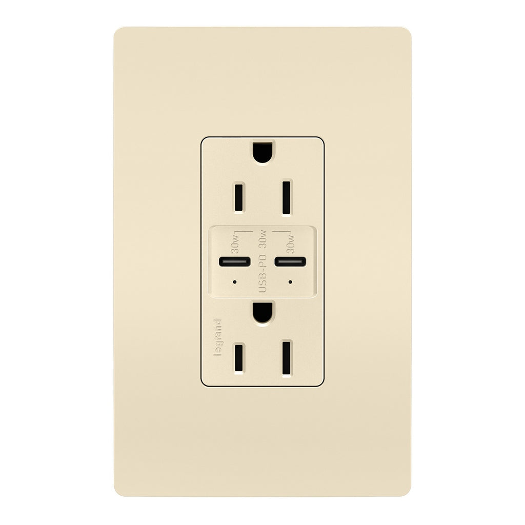 Legrand - R26USBPDLA - 15A Tamper Resistant Ultra Fast PLUS Power Delivery USB Type C/C Outlet - radiant - Light Almond