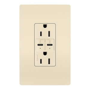 Legrand - R26USBPDLA - 15A Tamper Resistant Ultra Fast PLUS Power Delivery USB Type C/C Outlet - radiant - Light Almond