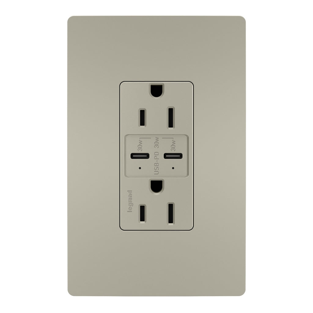 Legrand - R26USBPDNICC6 - 15A Tamper Resistant Ultra Fast PLUS Power Delivery USB Type C/C Outlet - radiant - Nickel