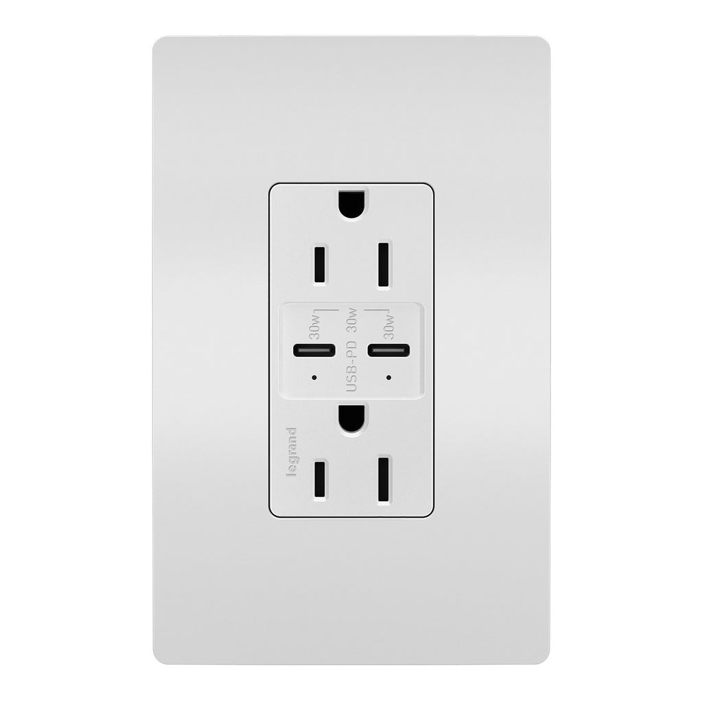 Legrand - R26USBPDW - 15A Tamper Resistant Ultra Fast PLUS Power Delivery USB Type C/C Outlet - radiant - White