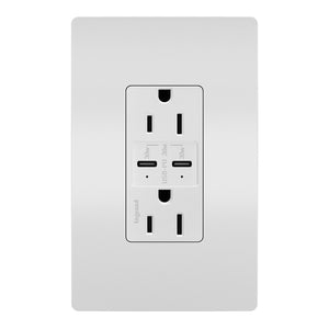Legrand - R26USBPDWCC6 - 15A Tamper Resistant Ultra Fast PLUS Power Delivery USB Type C/C Outlet - radiant - White