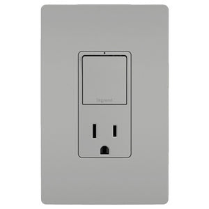 Legrand - RCD38TRGRY - Single Pole/3-Way Switch with 15A Tamper-Resistant Outlet - radiant - Gray