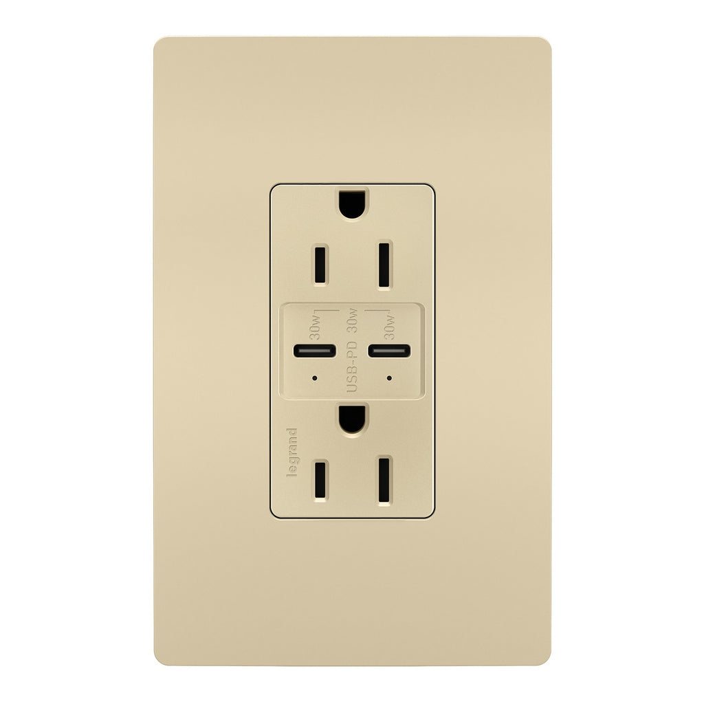 Legrand - R26USBPDI - 15A Tamper Resistant Ultra Fast PLUS Power Delivery USB Type C/C Outlet - radiant - Ivory